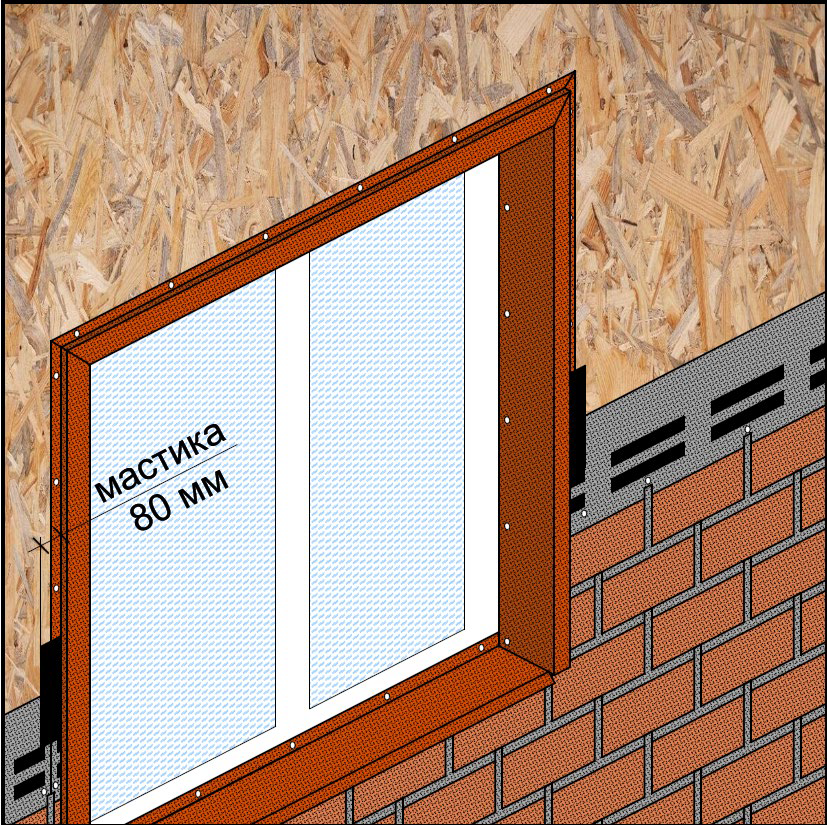 Монтаж фасадной плитки вокруг оконного проёма на наличник 3D с посыпкой (тип 5, таблица №2) brick